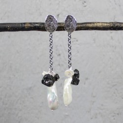 JEH OORHANGERS ZILVER PAREL EN OXIDE - 216043 JEH OORHANGERS ZILVER PAREL EN OXIDE - 216043