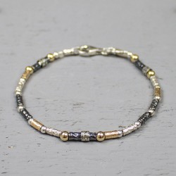 JEH ZILVEREN ARMBAND BUISJES OXY/WIT + GOLDFILLED - 225909