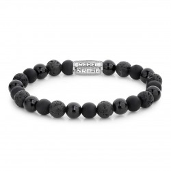 REBEL & ROSE ARMBAND - BLACK ROCKS - 8MM - M - 221720 REBEL & ROSE ARMBAND - BLACK ROCKS - 8MM - M - 221720