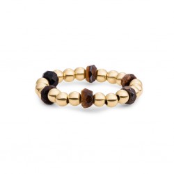 SPARKLING JEWELS RING - FACET ROUNDEL TIGER EYE - GOLD - 232575